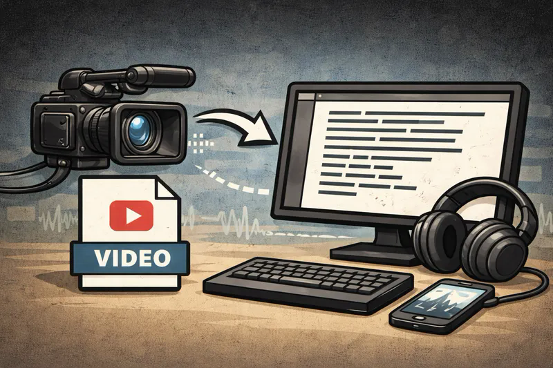 Video to text workflow with transcript, timestamps, and subtitles
